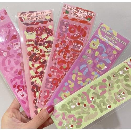 Laser Ribbon Stickers Cute Bear Rabbit Decoration Scrapbooking Paper Creative Stationary School Supplies Korean Sticker Kawaii