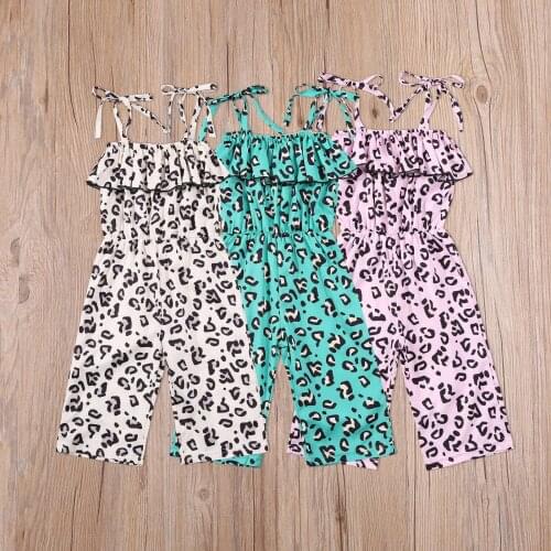 Fashion New Toddler Girls Halter Strap Rompers Sleeveless Leopard Print One-Piece Ruffle Jumpsuits Kids Girls Beachwear