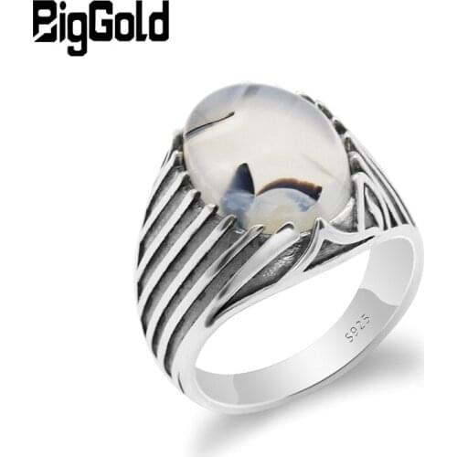 Natural Onyx Ring Man 925 Sterling Silver Big Stone Vintage Stripe Male Ring Turkish Handmade Jewelry for Husband Women Gift