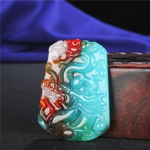 Natural Color Jade Dragon Pendant Chinese Necklace Hand-Carved Charm Jewellery Fashion Accessories Amulet for Men Women Gifts