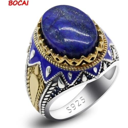 New style 925 silver Middle Eastern personality lapis lazuli mens ring