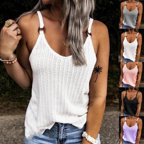 Solid Color Blouses Ladies Loose Sleeveless Tops Female V-neck Knit Casual Summer Sleeveless Shirt Vest Cotton Clothes Femme