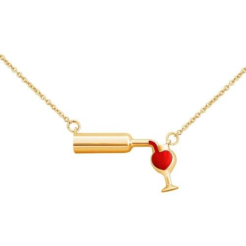 MYLONGINGCHARM Love Wine Cheers Red Enamel Heart Pendant Necklace Jewelry Gift Women Choker Necklace