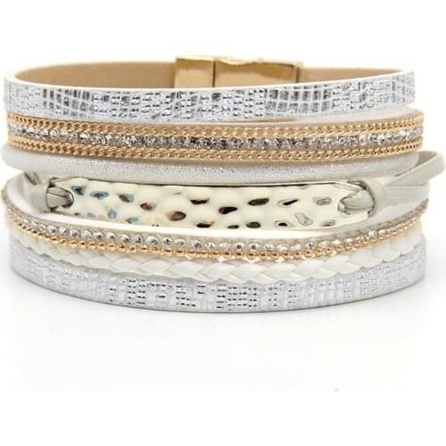 Braid Leather Rope Bracelet For Women Fashion Alloy Chain Magnetic Buckle Multilayer Wrap Female Bracelet Bangle Jewelry Gift
