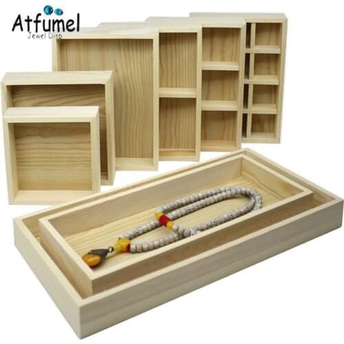 Natural Wood Jewelry DisplayTray Unfinished Ring Necklace Earring Display Organizer Case Watch Sunglasses Jewelry Showcase Tray