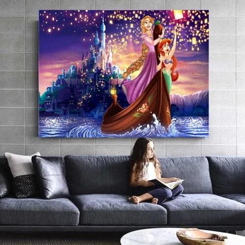 Disney Princess Canvas Paintings Snow White Mermaid Posters and Prints Wall Art Pictures for Living Grils Room Home Decoration