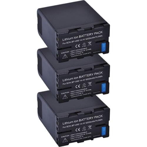 PowerTrust New 3Pcs 5200mah BP-U60 BP U60 BPU60 Battery For Sony PMW-100 PMW-150 PMW-160 PMW-200 PMW-300 PMW-EX1 EX1R EX3 EX260