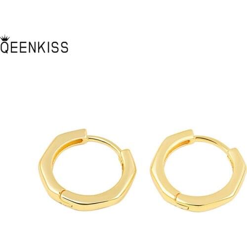 QEENKISS EG651 2021Fine Jewelry Wholesale Fashion Woman Girl BirthDay Wedding Simple Octagon 18KT Gold White Gold Hoop Earrings