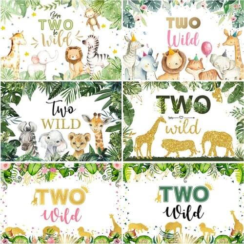 Safari Animals Baby Shower Photography Backdrop Jungle Wild Two Party Background Banner Decor for Boy Girl Photo Studio Props