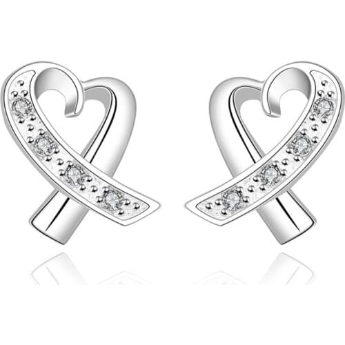 BABYLLNT 925 Silver Heart AAA Zircon Stud Earrings For Woman Wedding Engagement Fashion Party Charm Jewelry Gift