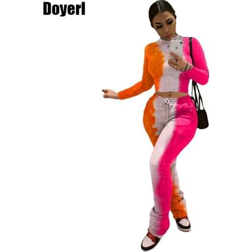 Tie Dye Tracksuit Women Autumn 2 Piece Pants Sets Women Casual Stacked Sweatpants Set Two Piece Outfits for Women Matching Sets