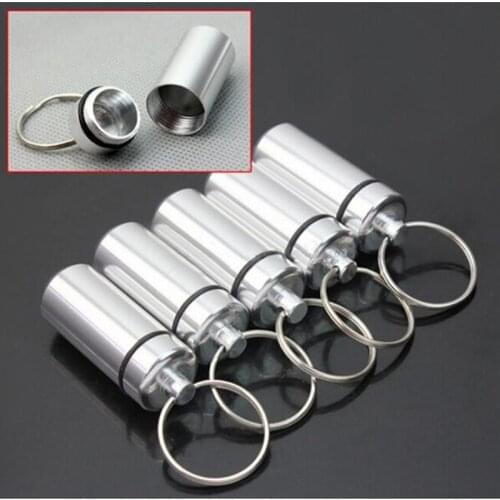 6pcs*Waterproof Aluminum Waterproof Pill Box Case Bottle Cache Drug Holder Medicine Keychain Container V1739-7