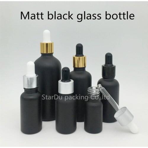 High-quality 10ml,15ml,20ml,30ML 50ml 100ml Matt Black Glass Bottle With Dropper for Essential Oil ,Perfume bottle
