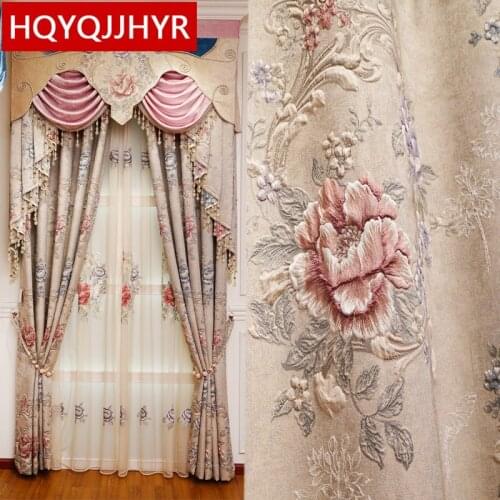 European luxury 3D villa jacquard blackout floor curtains for Living Room high quality Classic Curtain for Bedroom Hotel Kitchen