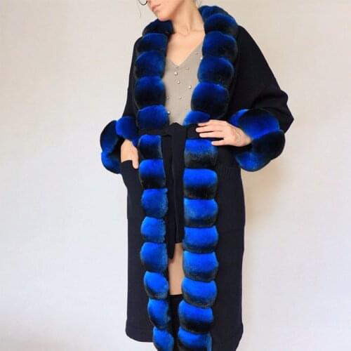 FURSARCAR 2021 Fashion Rex Rabbit Fur Long Jacket Women Winter Natural Real Fur Coat Luxurious 90cm Long Black Rabbit Fur