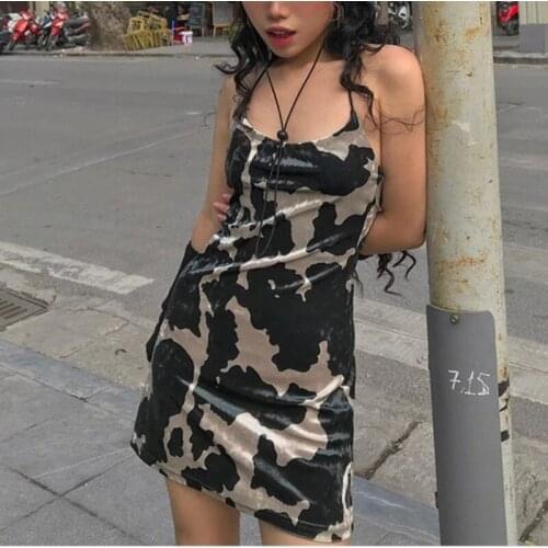 2020 Summer New Leopard Low Chest Sexy Temperament Camouflage Europe Slim Tank Shoulder Strap Dress Girl Female S199