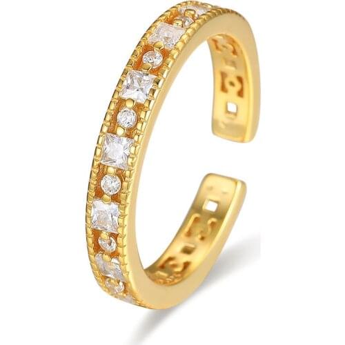 S925 Sterling Silver Open Ring Pave Inlaid CZ Open Ring for Women Adjustable Iced Out Cubic Zirconia Brilliant Rings Bijoux