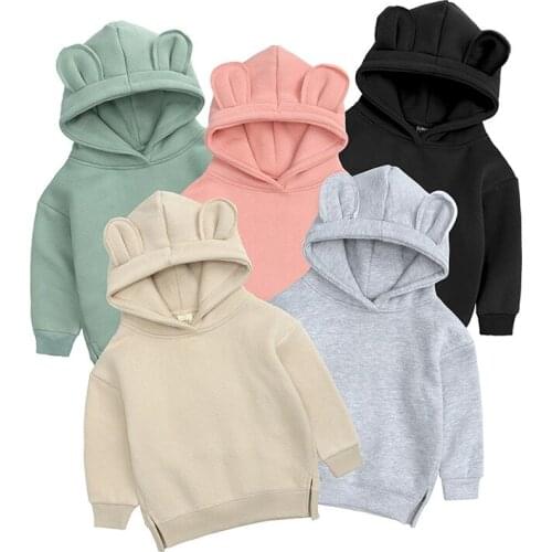 Girls winter clothing sweater childrens plus fleece and keep warm Bear ears hooded top