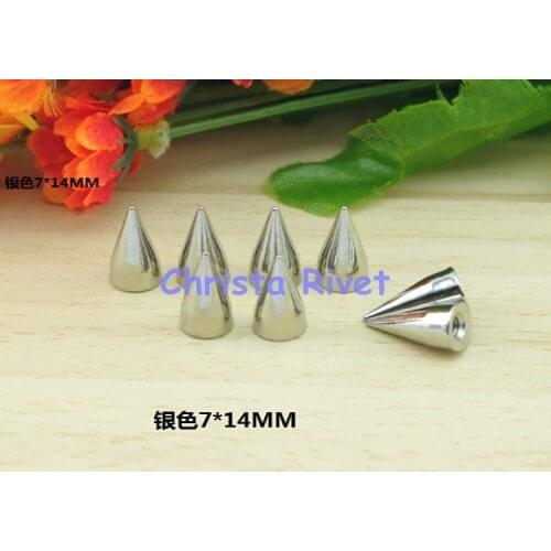 100pcs 7*14mm Silver Screwback Bullet Studs and Spikes Rivets DIY Leather Craft,Bag,Belts,Shoes,Clothes.Wholesale