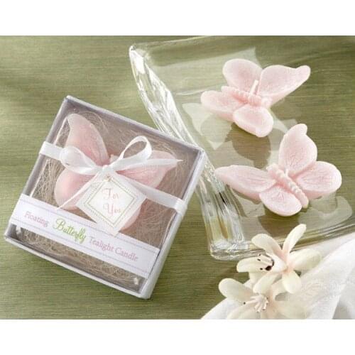 100pcs Pink Butterfly Candle Wedding Favors Gift Party Baby Shower Candle Gift