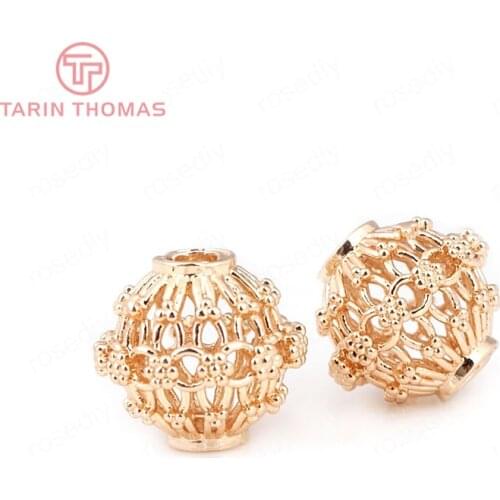 6PCS 15.5x14MM 24K Champagne Gold Color Plated Brass Weaving Hollow Spacer Beads Bracelet Beads High Quality Jewelry Accessories