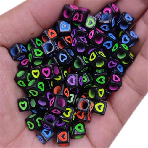 40pcs 7mm Square Mixed Heart Beads Charms Bracelet Necklace For Jewelry Making DIY Accessories