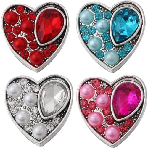 5pcs/lot New Christmas 18mm Snap Jewelry Rhinestone Crystal Pearl Heart 18mm Snap Buttons Fit Snap Button Bracelet Necklace