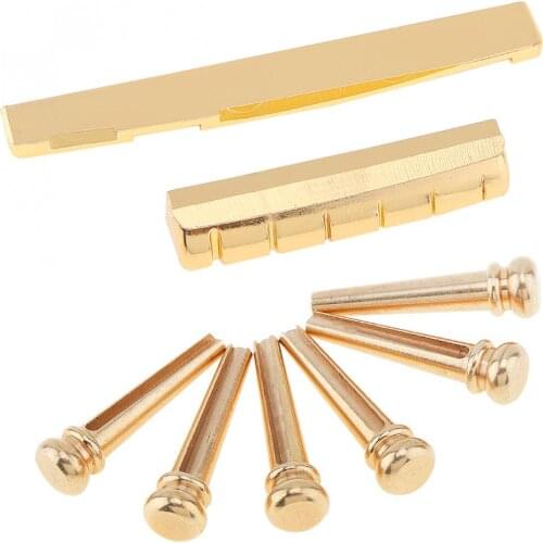 6pcs Universal Golden Brass Bridge Pins & Bridge Nut Saddle Set for Folk Acoustic Guitar