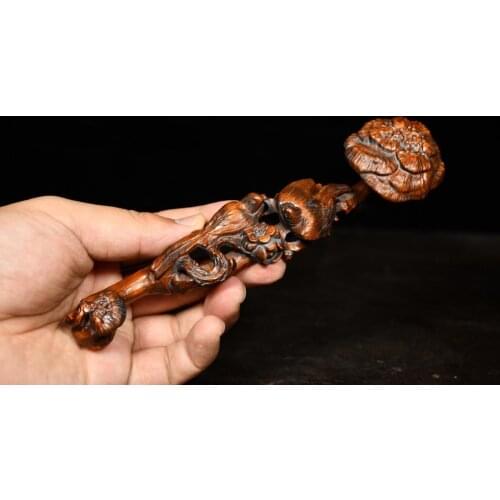 7" China Collection Old Boxwood Ganoderma Lucidum Carving Carving Lingzhi Ruyi Implication Everything goes well