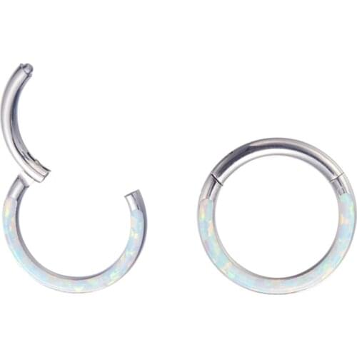 ASTM F136 Implant Grade Titanium Opal in Front Hinged Segment Ring Septum Clicker