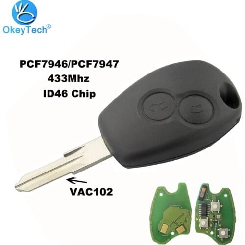OkeyTech Car Remote Key For Renault Duster Megane Logan Sandero Kangoo 2 Button 433mhz ID46 PCF7946/PCF7947 Chip VAC102 Blade