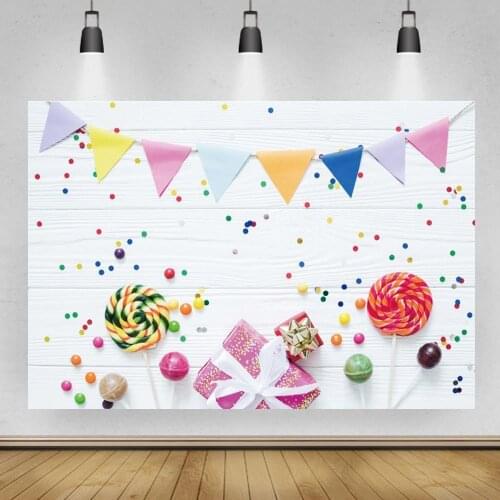 White Wooden Board Candy Dots Newborn Backdrops Photography Flags Banner Decorations Baby Shower Food Cake Photo Background
