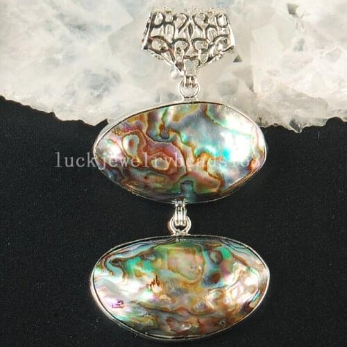 Free Shipping Fashion Jewelry 32x58mm New Zealand Abalone Shell Art Oval Pendant Bead 1pcs C3675