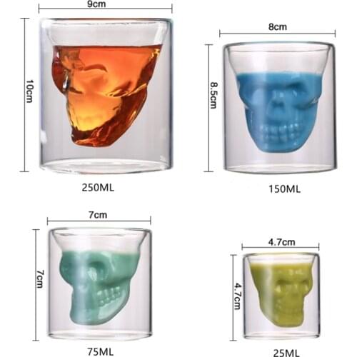 4 Sizess Skull Cup Shot Glass Transparent Cup Crystal Skull Head Glass Cup for Whiskey Wine Vodka Bar Club Beer Wine Glass