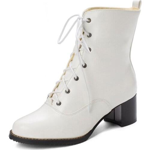 Big Size 1 boots women shoes ankle boots for women ladies boots shoes woman winter Front cross strap square heel