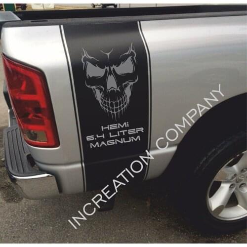 For 2 Truck vinyl decal stripes Dodge Ram 6.4 L v8 rear bed graphic skull Mopar