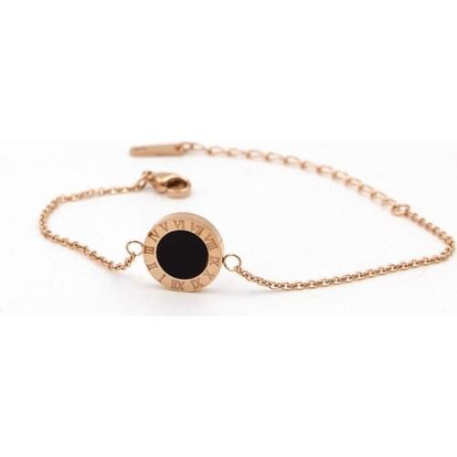 Double Side Black and White Color Roman Numerial Link Chain Bracelet For Women Jewelry Hollow Circle Shell Charm Bracelet