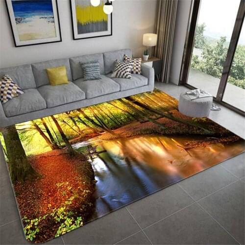 Natural scenery 3D three-dimensional living room carpet green forest waterfall landscape carpet bedroom large bathroom non-slip