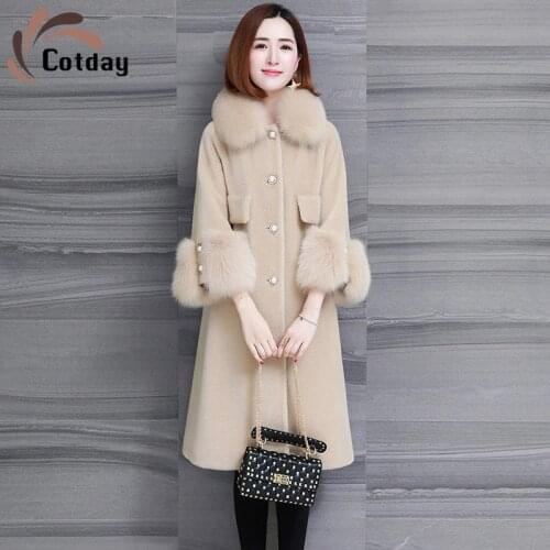 Cotday Grain Sheep Shear Loose Women Office Style Lady Winter Single Breasted Long Lamb Fur Wool Cloth With Soft Nap Fur Coat
