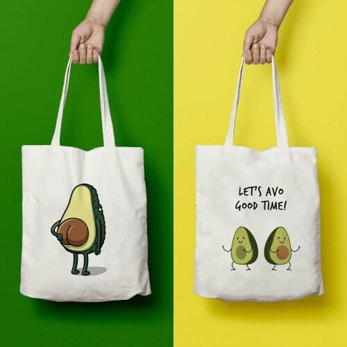 Avocado Print Canvas Shopping Tote Bag Reusable Women Bag Vegan Shopper Bookbag Cloth Shoulder Travel Bag Teacher Eco Handbag