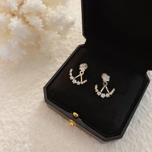 Korean TV Star Fashion Zircon Stud Earrings For Women Exquisite Shiny Moon Oorbellen Elegant Party Gifts Jewelry Accessories