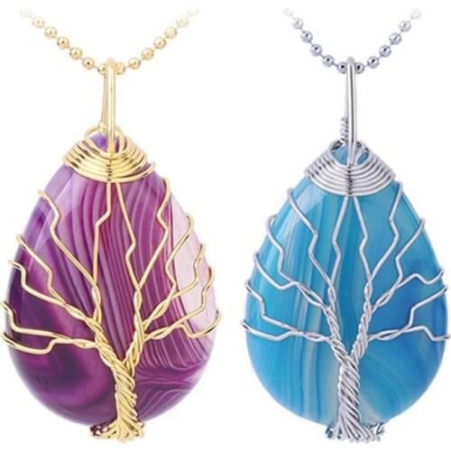 Wire Wrapped Copper Necklace New Stripe Wire Wrapped Pendant Necklace Mothers Gifts