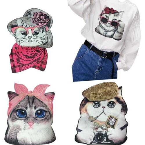 Cute Cat Cartoon Patch Cap Clothes Stickers Bag Sew Sew On Applique DIY Apparel Sewing Clothing Accessories