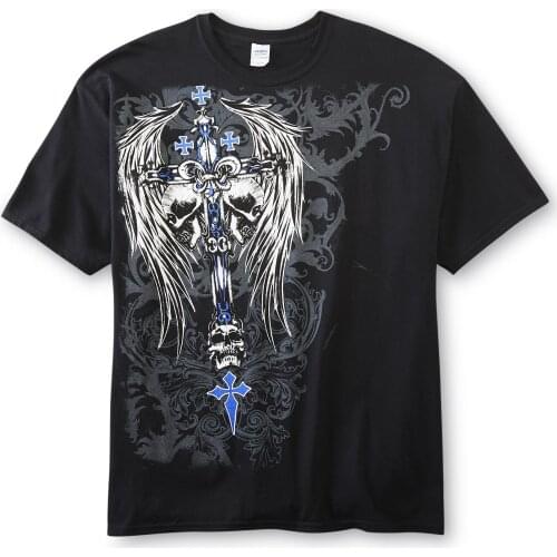 Fashion Skull Wing Cross Templar Symbols Graphic Printed T-Shirt. Summer Cotton O-Neck Short Sleeve Mens T Shirt New S-3XL