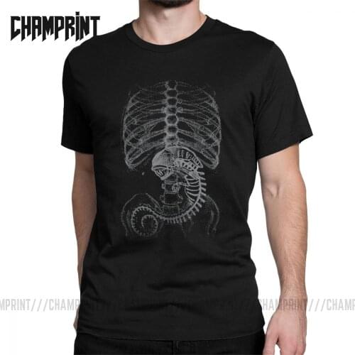 Men T-Shirts Alien Vs Predator Alien Bone Covenant Bone Human Body Embryo X-Ray 100% Cotton Tee Shirt Short Sleeve T Shirt
