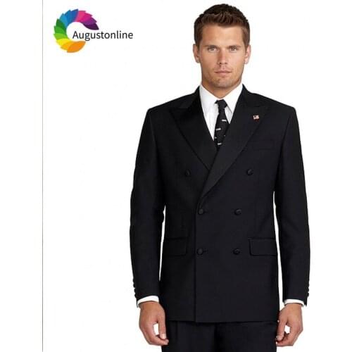 Double Breasted Black Men Suits for Wedding Suit Pants Peaked Lapel 2Pieces Slim Fit Best Man Blazers Jacket Custom Made Ternos