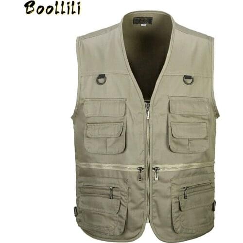 Men Big Size Comfortable Coat Vest Masculino Fashion Multi-Pocket Reporter Waistcoat Homme Summer Casual Cargo Overalls Jacket