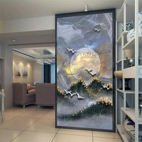 Custom wallpaper 3d mural new Chinese modern oil painting ink rhyme landscape mountain bird porch painting 8d wallpaper 5d mural