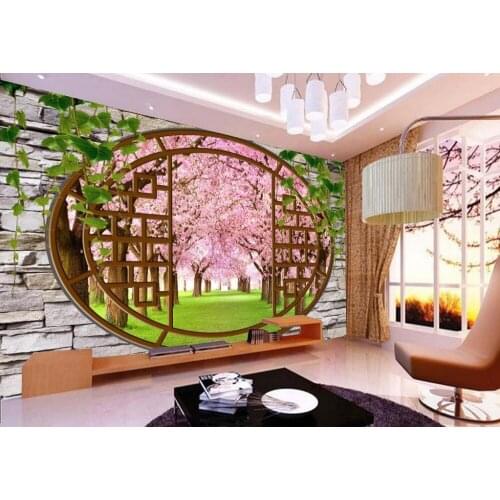 Wallpaper flower 3d Home Decoration Cherry blossoms window 3d murals wallpaper for living room Wall Decoration