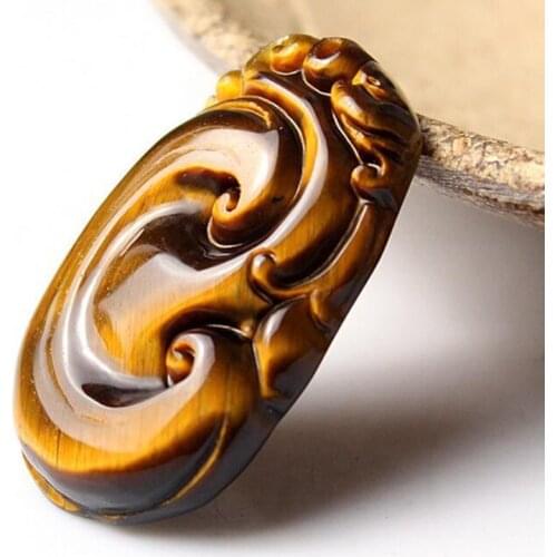 Natural Tiger Eye Stone Ruyi Pendant Fashion Hand Carved Nephrite Necklace Attached Lanyard Fine Jade Jewelry Free rope
